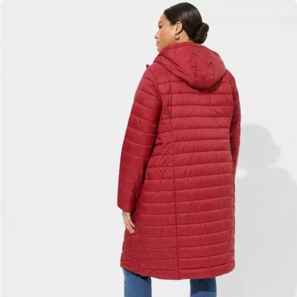 Torrid Burgundy Red Longline Quilted Jacket Hooded Puffer Jacket Plus Size 3X - Picture 2 of 8